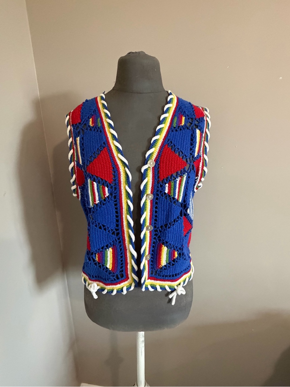 Vintage bright coastal festival vest size small